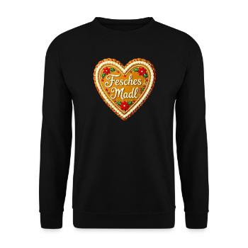 Fesches Madl Lebkuchenherz Bayern Tracht Volksfest - Unisex Sweatshirt - black - Front - Alina (178cm) & Michal (187cm)
