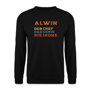 Alwin Vorname - Personalisiert Chef Ikone - Unisex Pullover - Schwarz - Vorne - Alina (178cm) & Michal (187cm)