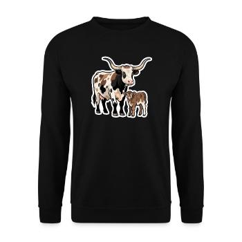 Longhorn mit Kalb – Western Style Design - Unisex Pullover - Schwarz - Vorne - Alina (178cm) & Michal (187cm)