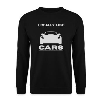 I Really Like Cars – Auto Fan & Motorsport Design - Unisex Pullover - Schwarz - Vorne - Alina (178cm) & Michal (187cm)