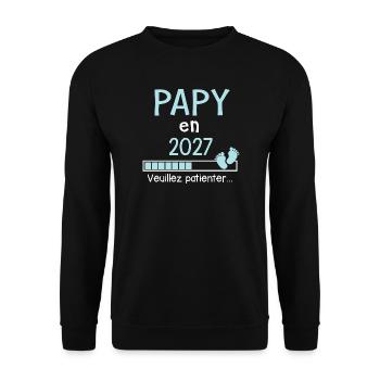 Papy en 2027 Cadeau Futur Papi - Sweat-shirt Unisexe - noir - Devant - Alina (178cm) & Michal (187cm)