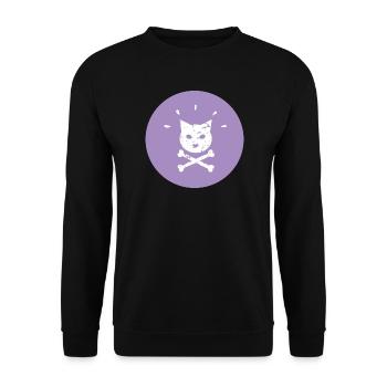 Jolly Roger Punk Katze in  Lila Kreis - Unisex Pullover - Schwarz - Vorne - Alina (178cm) & Michal (187cm)