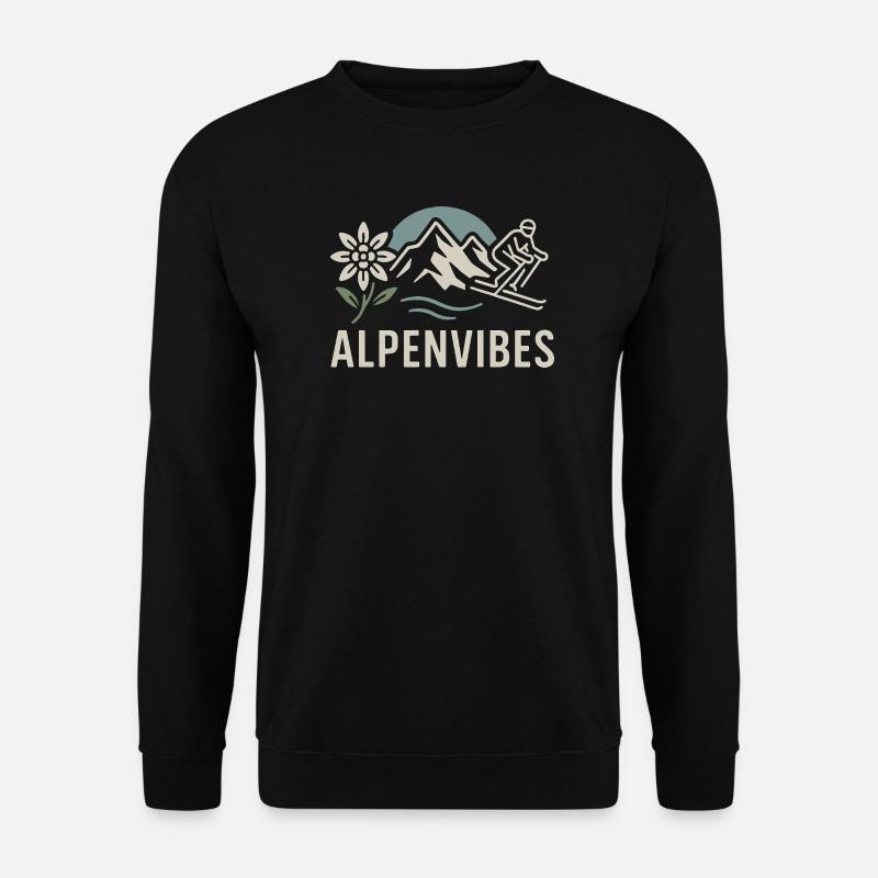 AlpenVibes Berglandschaft Skifahrer - Unisex Pullover - Schwarz