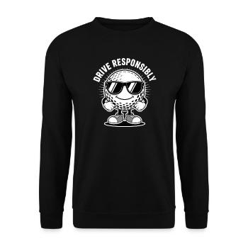 Cooler Golfball "Drive Responsibly" - Sport Logo - Unisex Pullover - Schwarz - Vorne - Alina (178cm) & Michal (187cm)