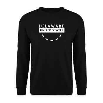 Kreisförmiges Abzeichen des Staates Delaware - Unisex Pullover - Schwarz - Vorne - Alina (178cm) & Michal (187cm)