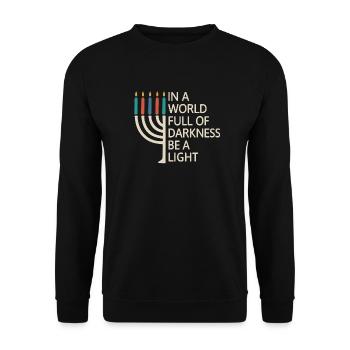 Sei ein Licht, fröhliches Chanukka - Unisex Pullover - Schwarz - Vorne - Alina (178cm) & Michal (187cm)