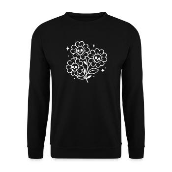 Blumen Totenkopf Skizze – gruseliges Halloween - Unisex Pullover - Schwarz - Vorne - Alina (178cm) & Michal (187cm)