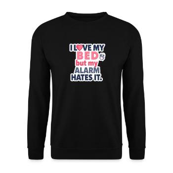 J’aime mon lit, mais mon réveil le déteste ⏰💤 - Sweat-shirt Unisexe - noir - Devant - Alina (178cm) & Michal (187cm)