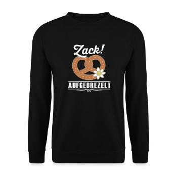 Zack aufbrezelt – Lustiger Tracht Spruch - Unisex Sweatshirt - black - Front - Alina (178cm) & Michal (187cm)