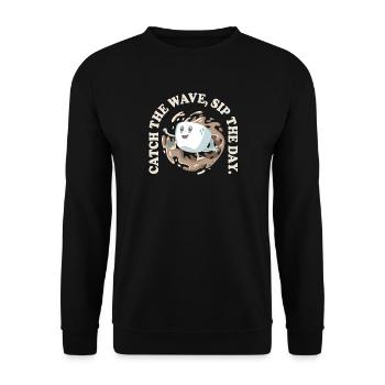 Attrapez la vague Sirotez la journée – Tendance café rétro - Sweat-shirt Unisexe - noir - Devant - Alina (178cm) & Michal (187cm)