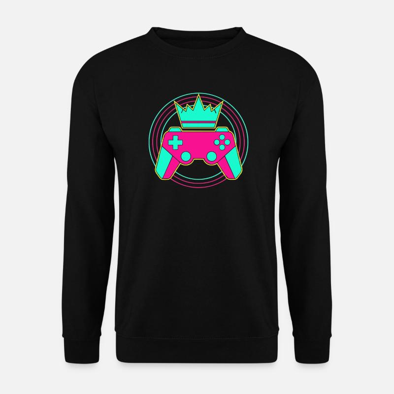 Controller Krone Neon Minimal Zocker Art - Unisex Pullover - Schwarz