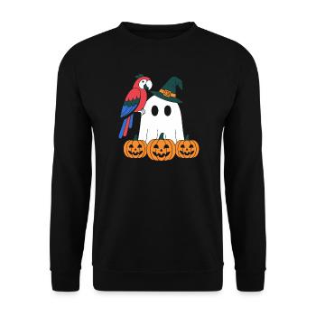 Kürbisgeist und Papagei Halloween - Unisex Pullover - Schwarz - Vorne - Alina (178cm) & Michal (187cm)