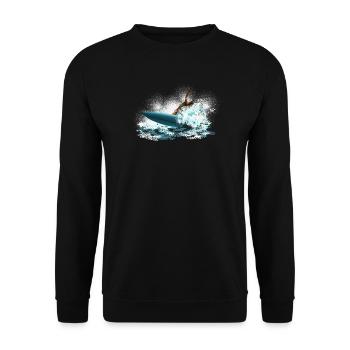 Wellenreiter Sturmwelle Surfer - Unisex Pullover - Schwarz - Vorne - Alina (178cm) & Michal (187cm)