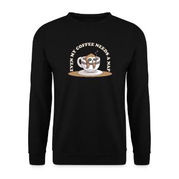 Even My Coffee Needs a Nap – Faultier Kaffee - Unisex Pullover - Schwarz - Vorne - Alina (178cm) & Michal (187cm)