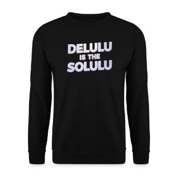 Delulu Is The Solulu 3D Silber Typografie - Unisex Pullover - Schwarz - Vorne - Alina (178cm) & Michal (187cm)