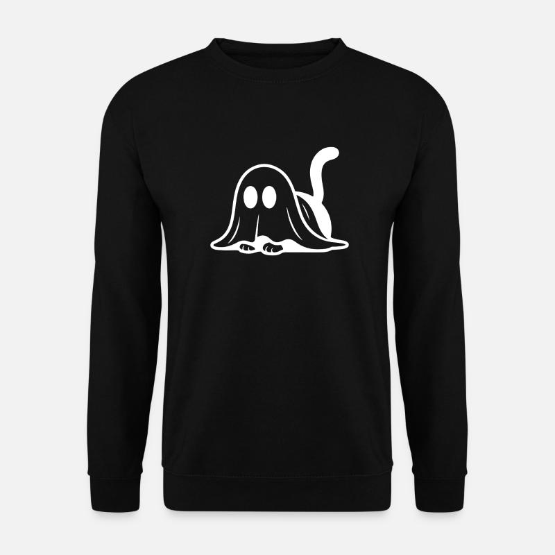 Katze als Geist verkleidet – süßes Halloween Motiv - Unisex Pullover - Schwarz
