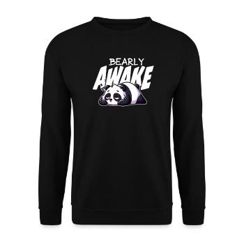 Früh erwachen Panda Illustration - Unisex Pullover - Schwarz - Vorne - Alina (178cm) & Michal (187cm)