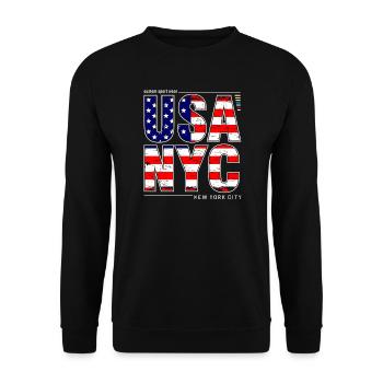 USA NYC Flag Lettering Graphics - Unisex Sweatshirt - black - Front - Alina (178cm) & Michal (187cm)