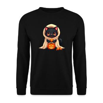 Halloween Cat with Halloween Pumpkin - Unisex Sweatshirt - black - Front - Alina (178cm) & Michal (187cm)