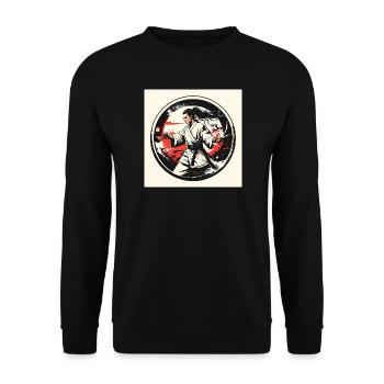 Kampfkunstheld im weißen Gi - Unisex Pullover - Schwarz - Vorne - Alina (178cm) & Michal (187cm)
