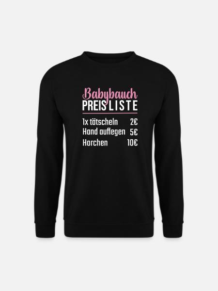 Babybauch Preisliste | Geschenk Babyparty - Unisex Pullover - Schwarz