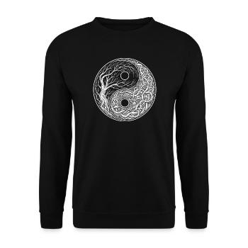 Yin Yang Symbol Baum des Lebens Tai - Unisex Pullover - Schwarz - Vorne - Alina (178cm) & Michal (187cm)