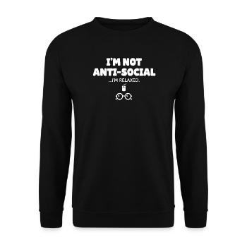 Nicht antisocial, ich bin entspannt - Unisex Pullover - Schwarz - Vorne - Alina (178cm) & Michal (187cm)