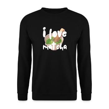 I love Matcha Spruch Sprüche Geschenkidee Geschenk - Unisex Pullover - Schwarz - Vorne - Alina (178cm) & Michal (187cm)