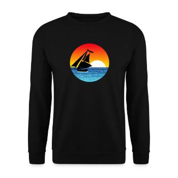 Segelboot bei Sonnenuntergang - Unisex Pullover - Schwarz - Vorne - Alina (178cm) & Michal (187cm)