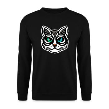 Whimsical Odd-Eyed Cat Cartoon Design - Unisex Sweatshirt - black - Front - Alina (178cm) & Michal (187cm)