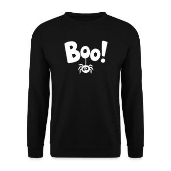 BOO! Lustiges Spinnen-Statement Spruch - Unisex Pullover - Schwarz - Vorne - Alina (178cm) & Michal (187cm)