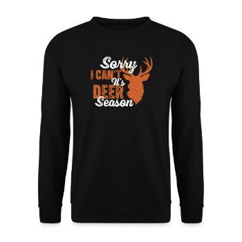 Tut mir leid, ich kann nicht, es ist Hirschsaison, lustiger Jäger - Unisex Pullover - Schwarz - Vorne - Alina (178cm) & Michal (187cm)