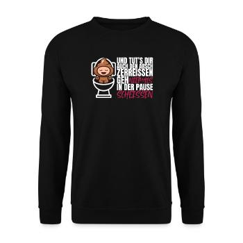 Ne jamais chier pendant la pause – Drôle de dicton - Sweat-shirt Unisexe - noir - Devant - Alina (178cm) & Michal (187cm)