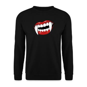 Vampirlippen Popart Halloween Party - Unisex Pullover - Schwarz - Vorne - Alina (178cm) & Michal (187cm)