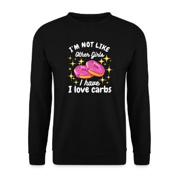Ich bin nicht wie andere Mädchen, ich liebe Carbs Donut - Unisex Pullover - Schwarz - Vorne - Alina (178cm) & Michal (187cm)