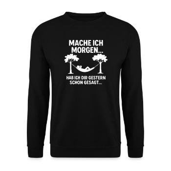 Mache ich morgen - faul - Unisex Pullover - Schwarz - Vorne - Alina (178cm) & Michal (187cm)