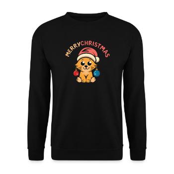 Süße Weihnachtskatze mit Mütze und Kugeln - Unisex Pullover - Schwarz - Vorne - Alina (178cm) & Michal (187cm)