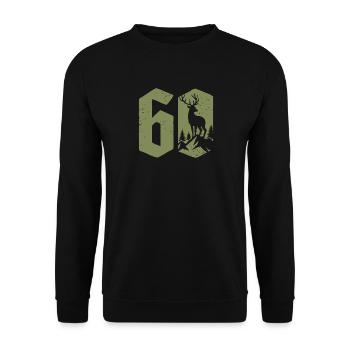 Jäger 60. Geburtstag Jagd 60 Jahre Zahl Hirsch - Unisex Pullover - Schwarz - Vorne - Alina (178cm) & Michal (187cm)