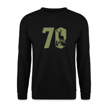 Jäger 70. Geburtstag Jagd 70 Jahre Zahl Hirsch - Unisex Pullover - Schwarz - Vorne - Alina (178cm) & Michal (187cm)