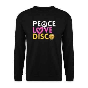 Peace Love Disco Retro Neon Style - Unisex Pullover - Schwarz - Vorne - Alina (178cm) & Michal (187cm)