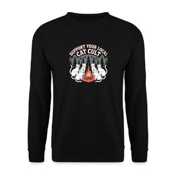 Soutenez votre culte de chat local - T-Shirt Chat Drôle - Sweat-shirt Unisexe - noir - Devant - Alina (178cm) & Michal (187cm)