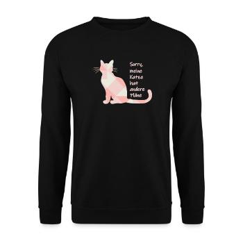 Katzenspruch - Sorry, meine Katze hat andere Pläne - Unisex Pullover - Schwarz - Vorne - Alina (178cm) & Michal (187cm)
