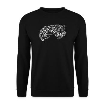 Leopard Katzenshirt Leparden T-shirt Geschenk - Unisex Pullover - Schwarz - Vorne - Alina (178cm) & Michal (187cm)