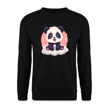 Kuscheliger Panda auf rosa Wolke - Unisex Pullover - Schwarz - Vorne - Alina (178cm) & Michal (187cm)