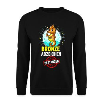 Bronze Seepferdchen Abzeichen  - Unisex Pullover - Schwarz - Vorne - Alina (178cm) & Michal (187cm)