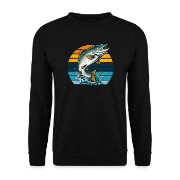 Lachs Angeln Fischen Angler Retro Vintage Natur - Unisex Pullover - Schwarz - Vorne - Alina (178cm) & Michal (187cm)