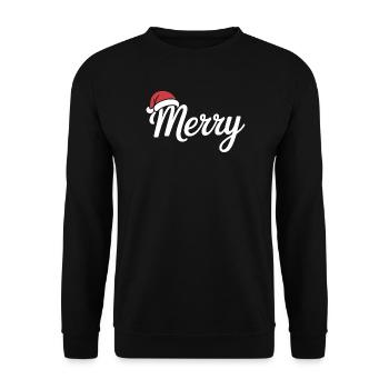 Merry Christmas Script with Santa Hat - Unisex Sweatshirt - black - Front - Alina (178cm) & Michal (187cm)