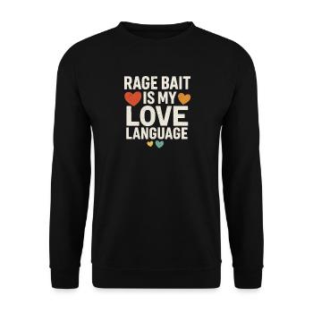 Rage Bait Love Language, lustiger Spruch - Unisex Pullover - Schwarz - Vorne - Alina (178cm) & Michal (187cm)