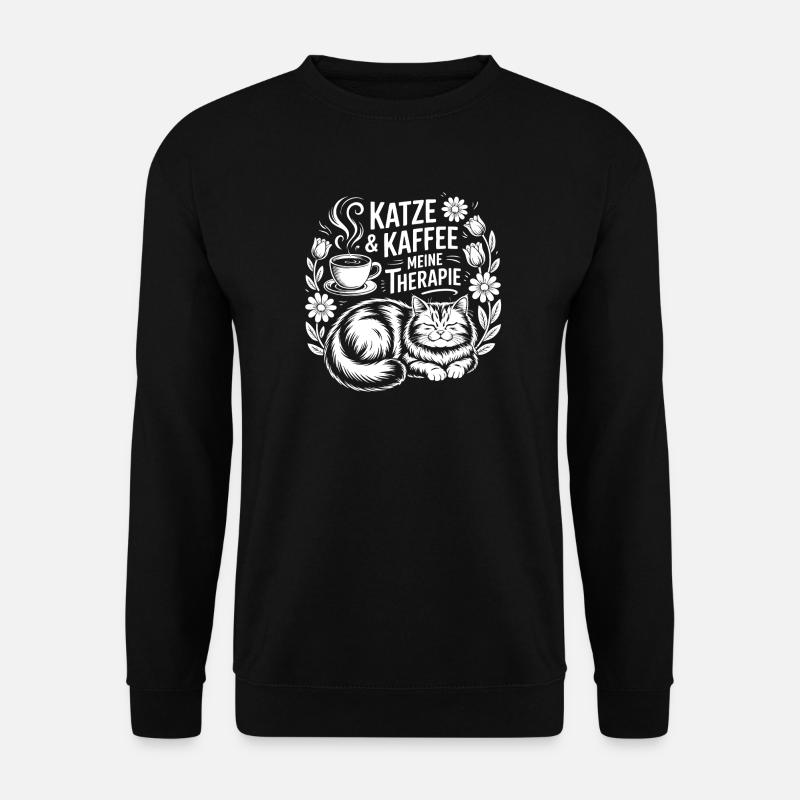 Katze & Kaffee Meine Therapie - Unisex Pullover - Schwarz