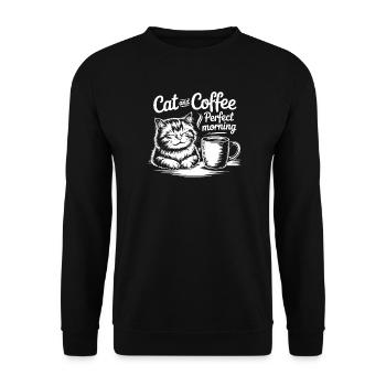 Cat and Coffee Perfect Morning - Unisex Sweatshirt - black - Front - Alina (178cm) & Michal (187cm)